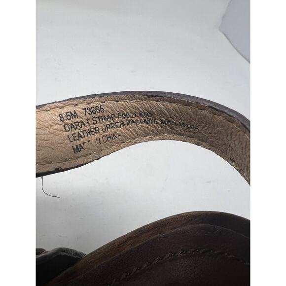FRYE Brown Leather Dara T Strap Sandals Wooden Heels Sz 8.5 M Ankle Strap Boho - Picture 9 of 9